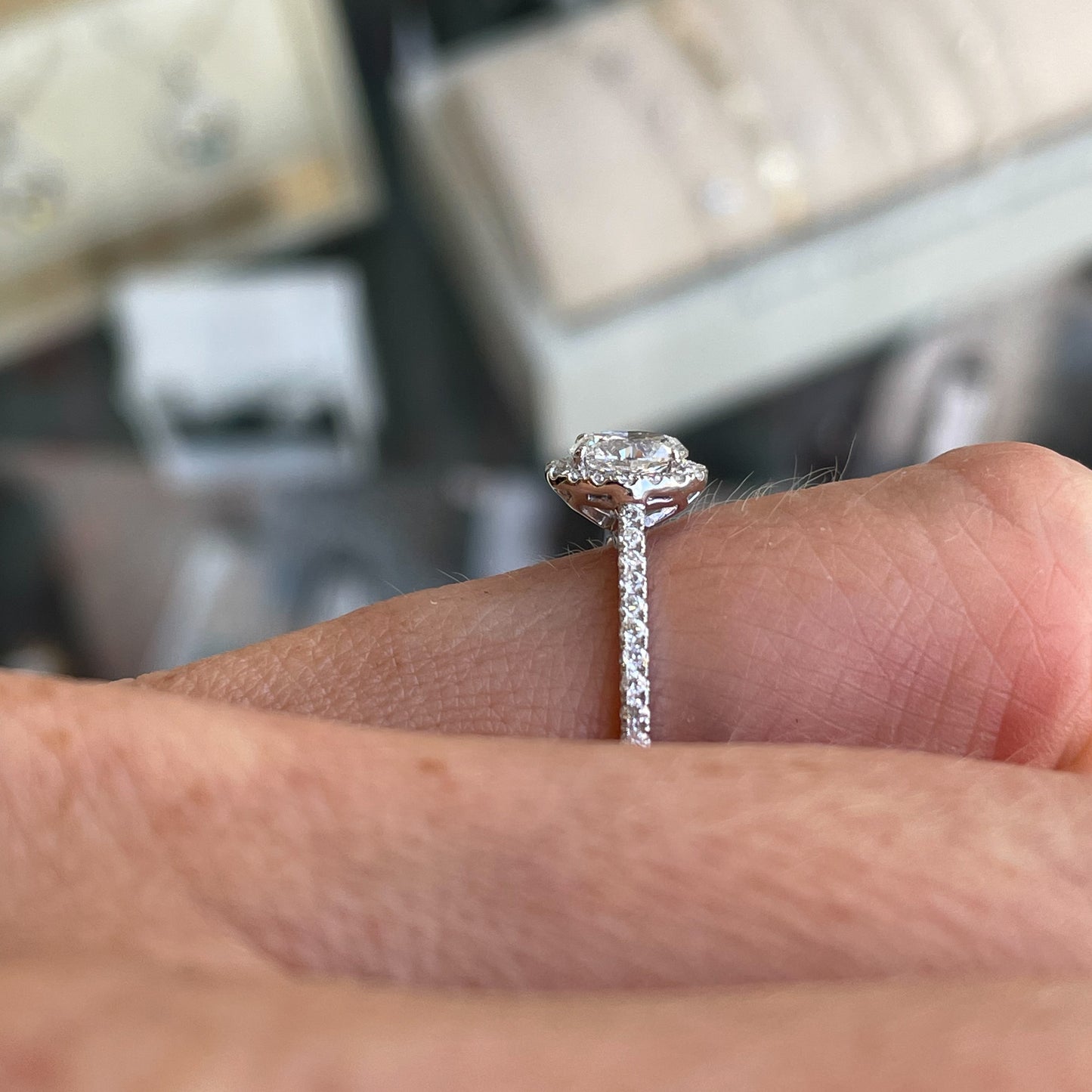 Platinum 0.60ct Oval Cut Solitaire Halo Diamond Ring | Certificated - John Ross Jewellers