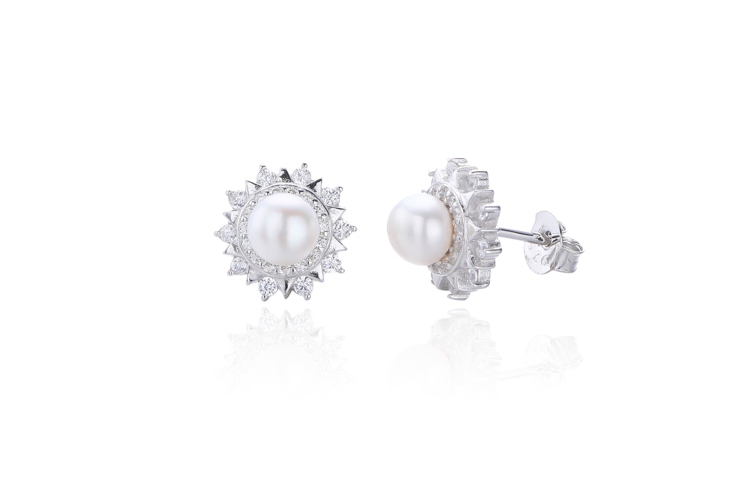 Silver CZ Freshwater Pearl Stud Earrings - John Ross Jewellers
