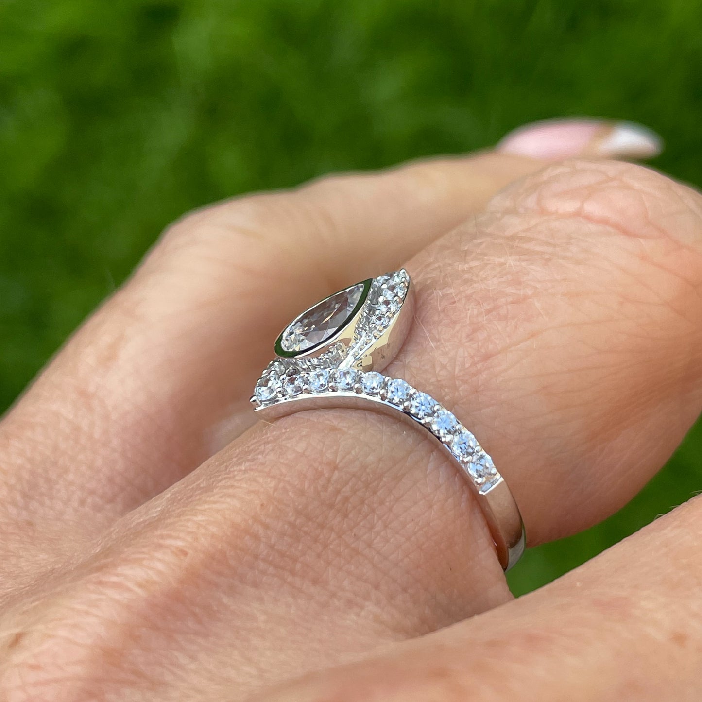 9ct White Gold CZ Wishbone Solitaire Ring - John Ross Jewellers