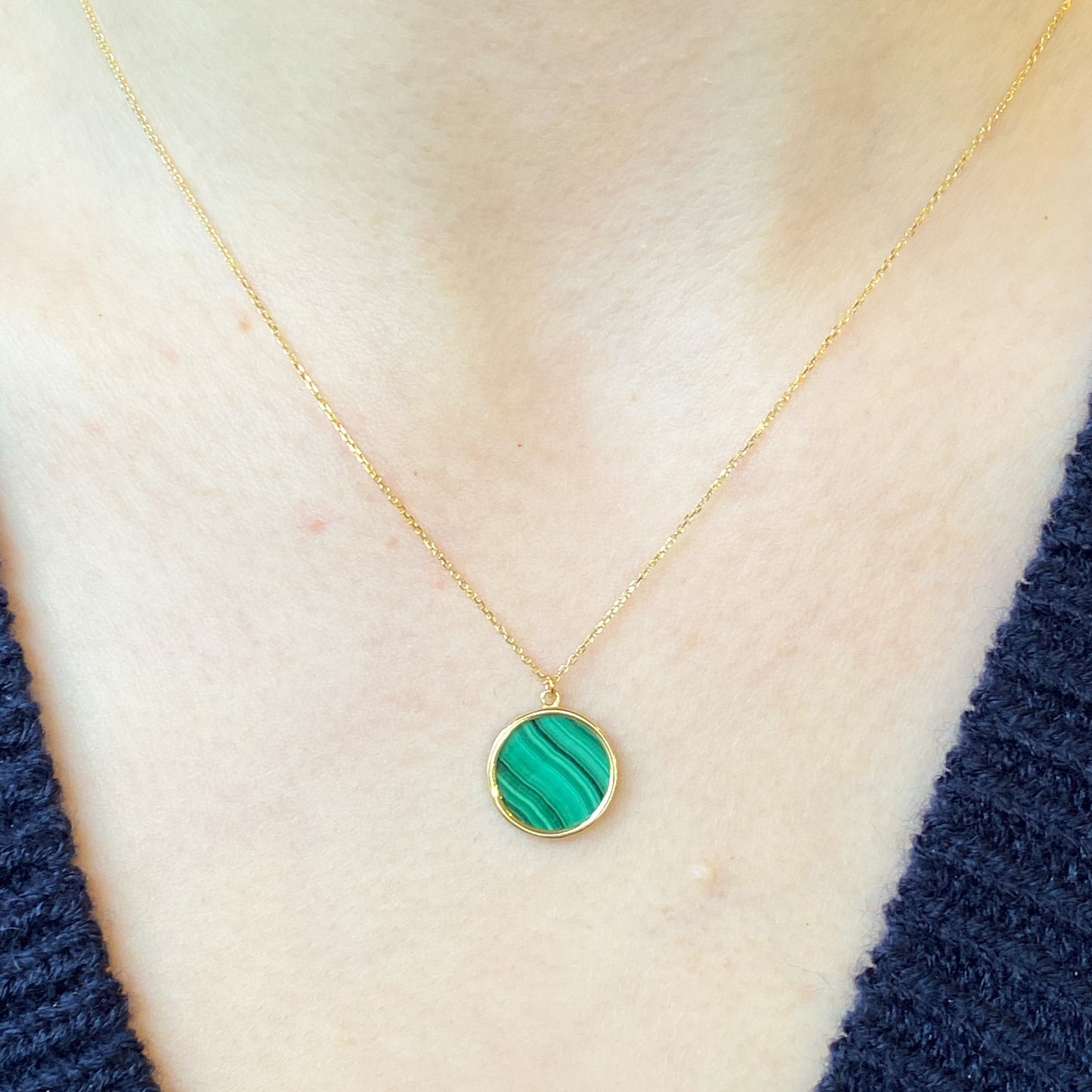 9ct Gold Malachite Round Necklace - John Ross Jewellers
