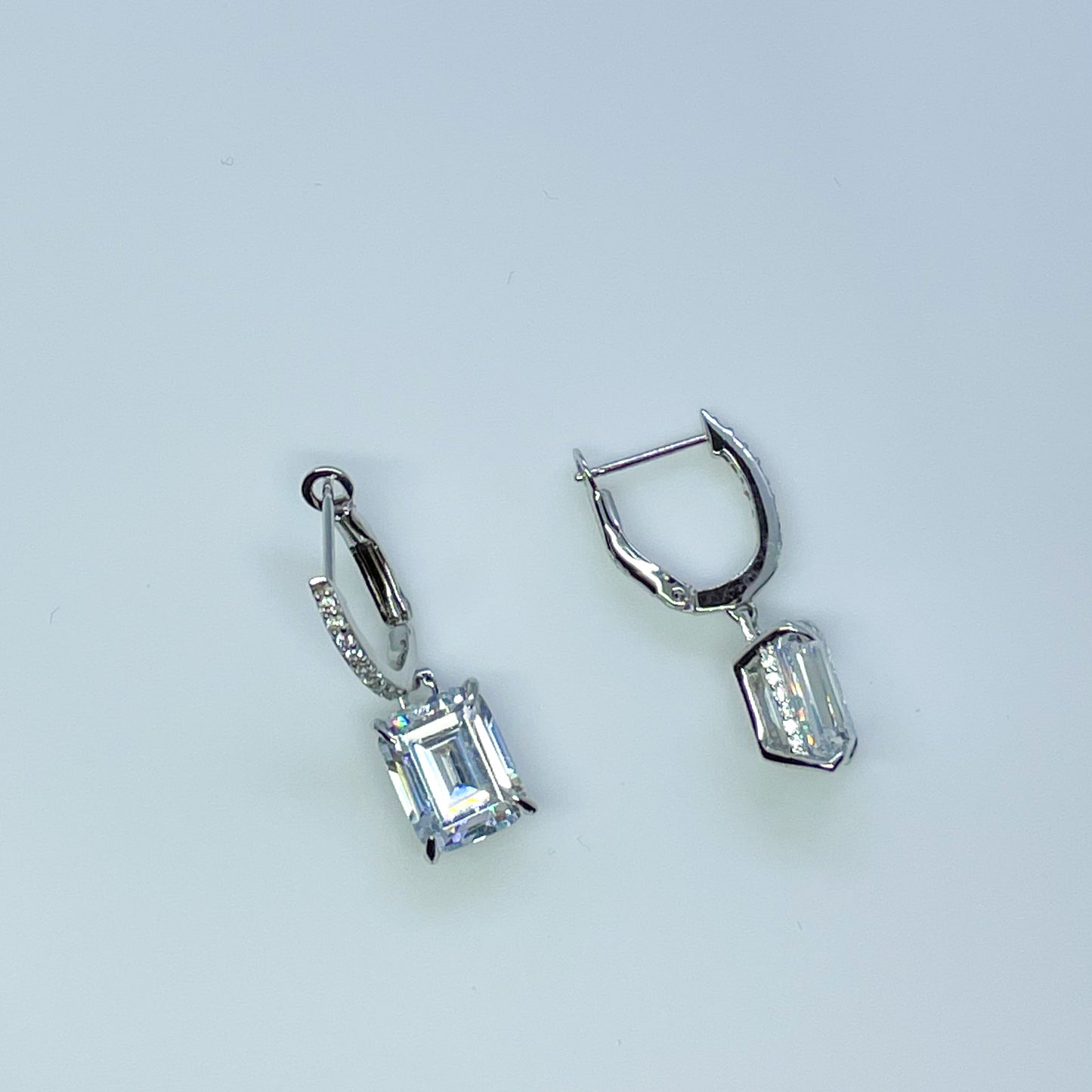 Silver Emerald Cut CZ Drop Earrings - John Ross Jewellers