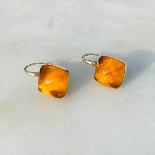 9ct Gold Orange Quartz Cube Earrings - John Ross Jewellers