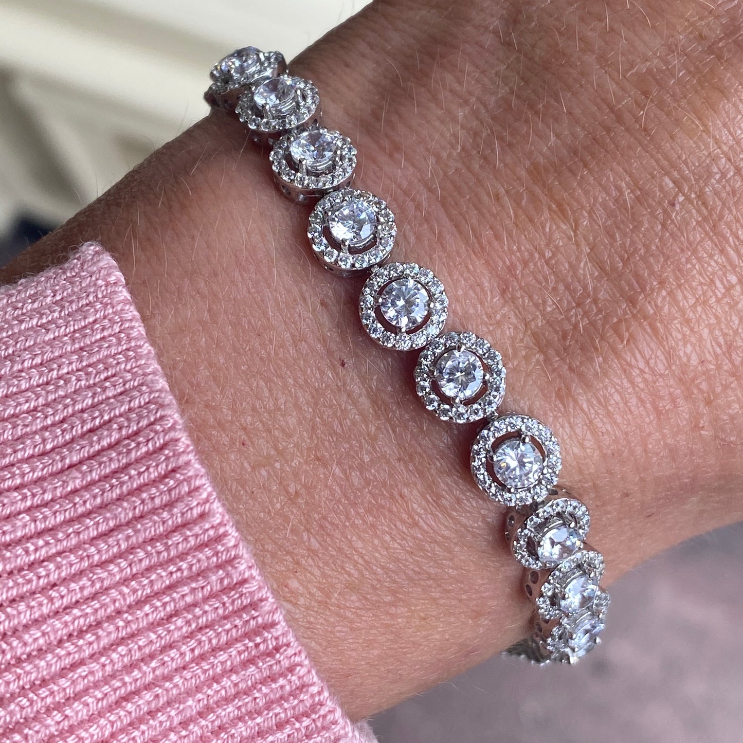 Silver CZ Round Halos Line Bracelet 19cm - John Ross Jewellers