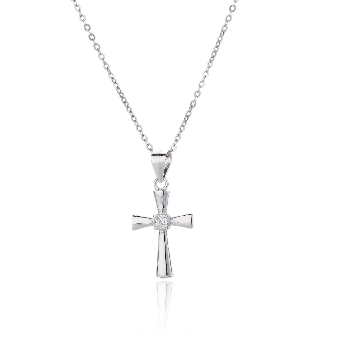 Silver Solitaire CZ Cross Necklace - John Ross Jewellers