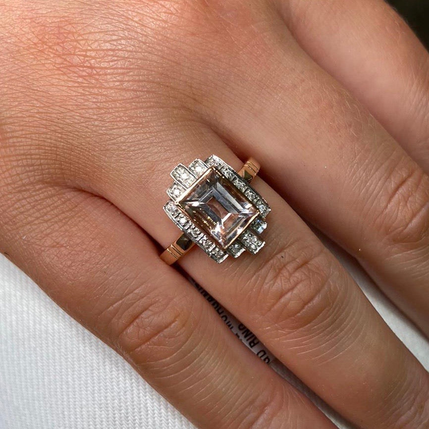 9ct Rose Gold Morganite & Diamond Ring - John Ross Jewellers