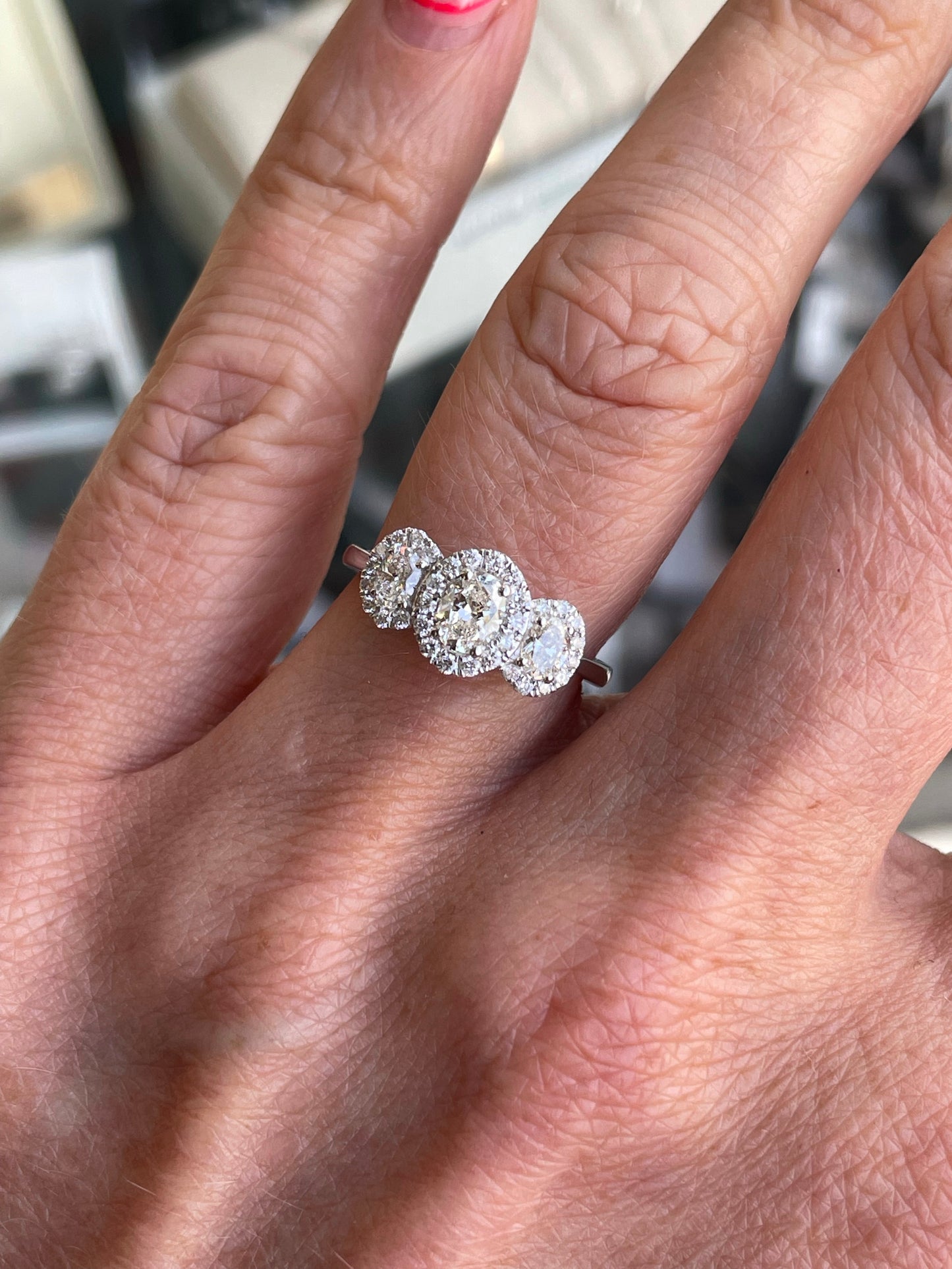 Platinum Oval Halos Diamond Engagement Ring 0.83ct - John Ross Jewellers