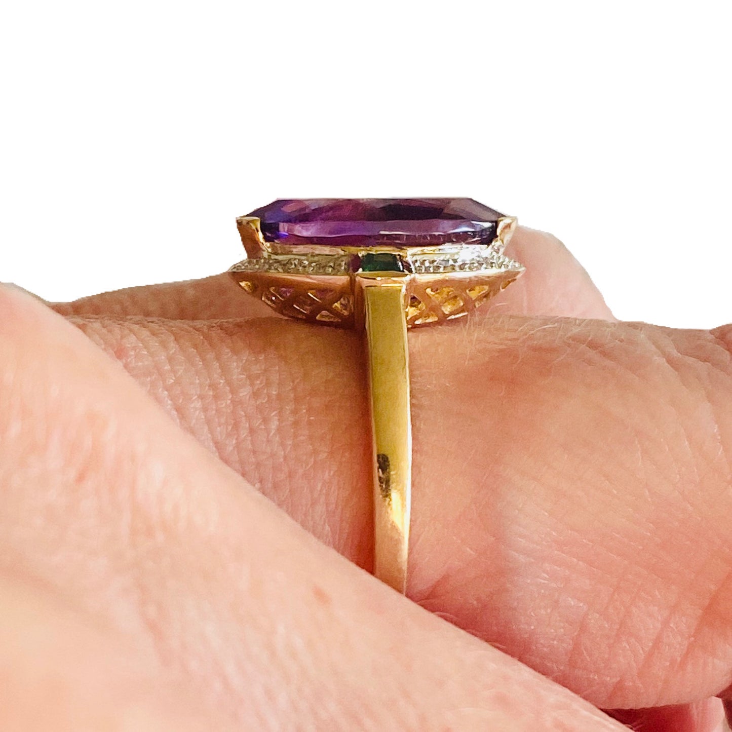9ct Yellow Gold Amethyst, Emerald & Diamond Ring - John Ross Jewellers