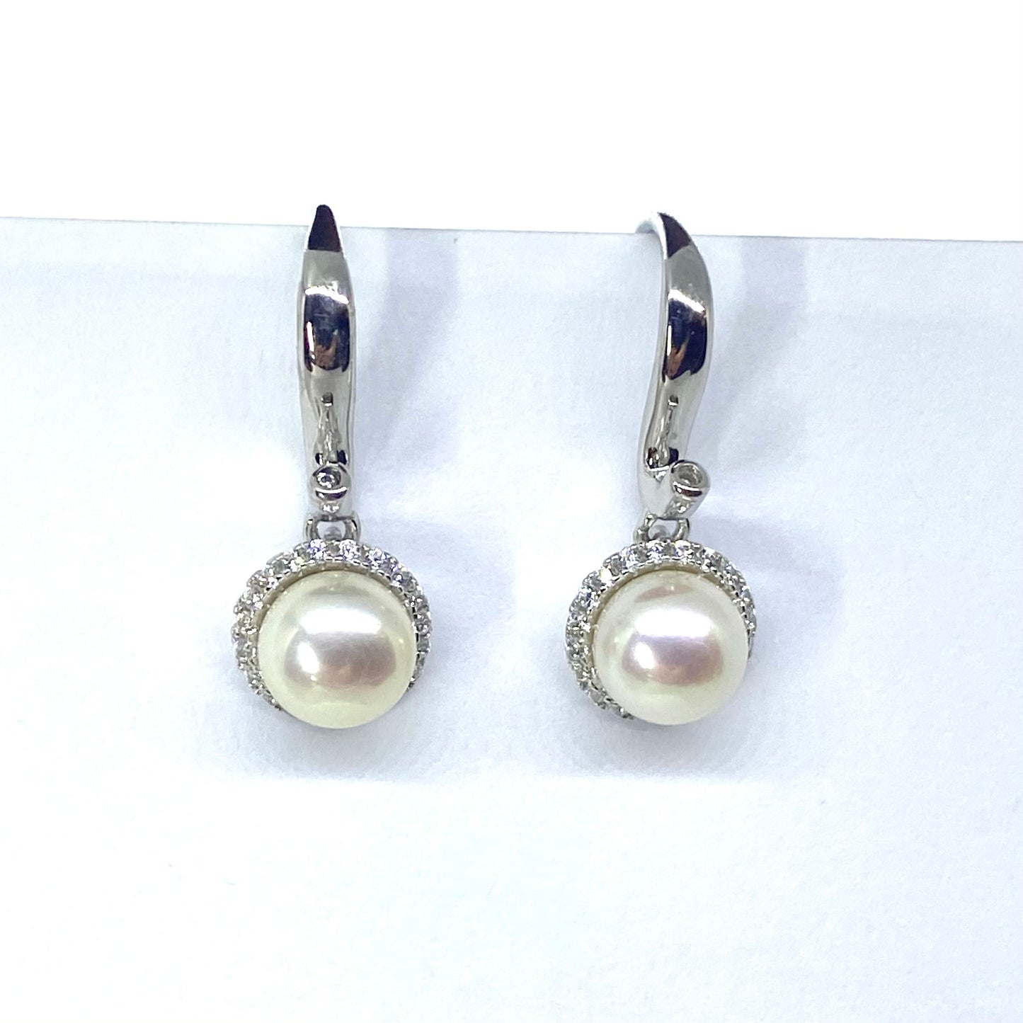 Silver CZ & Freshwater Pearl Drop Earrings - John Ross Jewellers