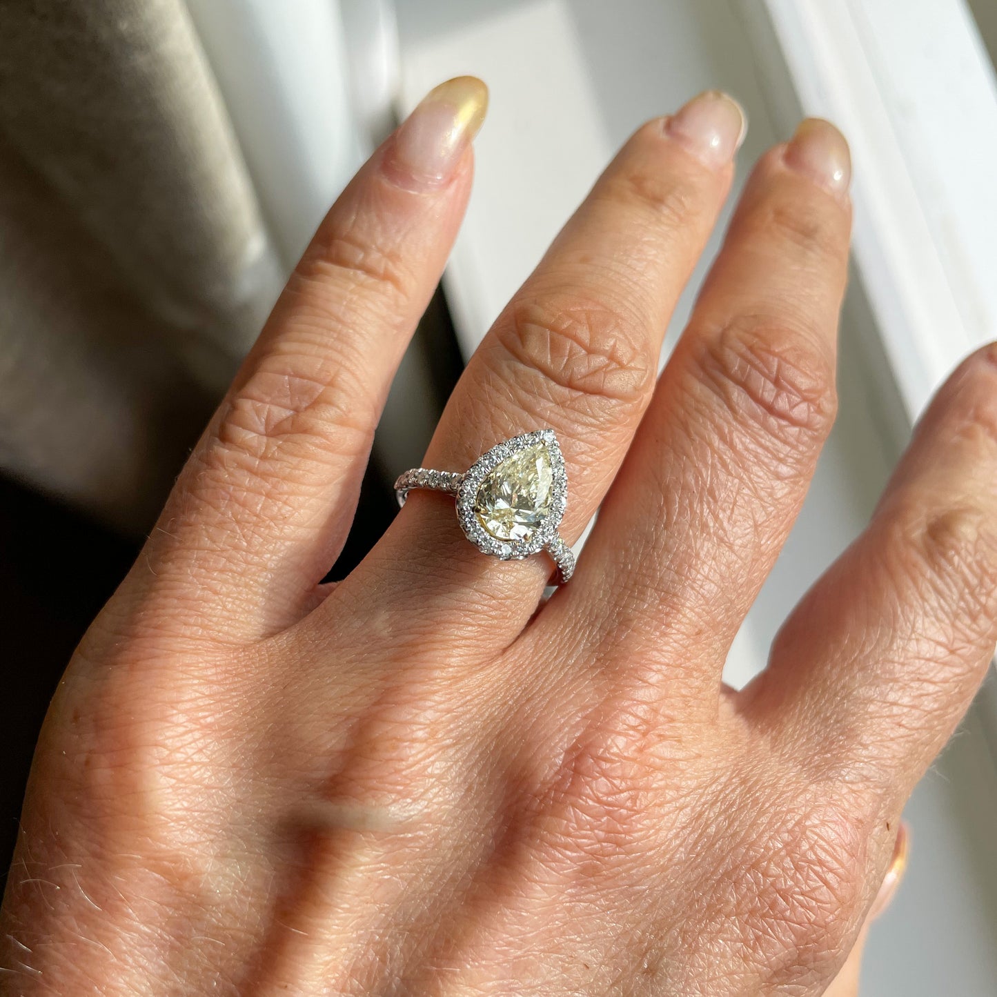 Platinum Light Yellow Pear Cut Diamond Solitaire Ring | 2.02ct - John Ross Jewellers