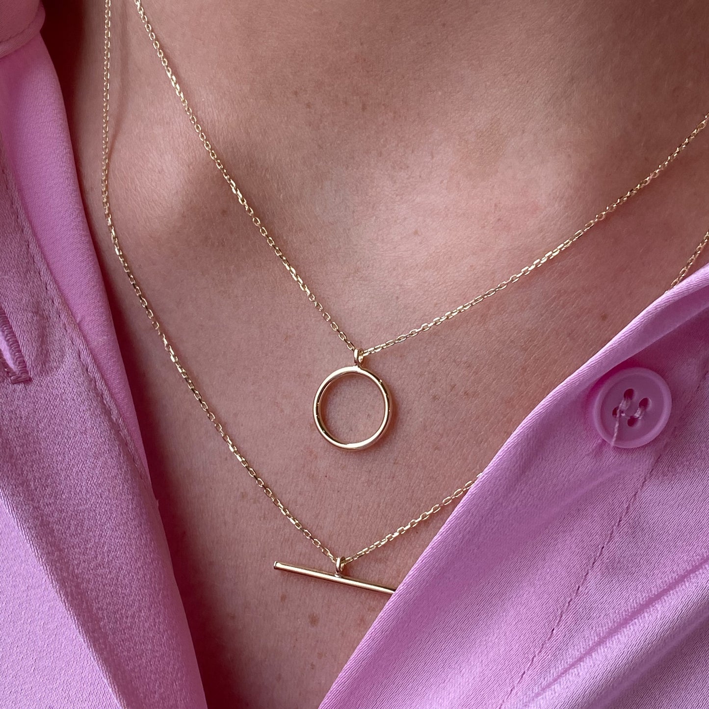9ct Gold Double Necklace | T-Bar & Open Circle - John Ross Jewellers
