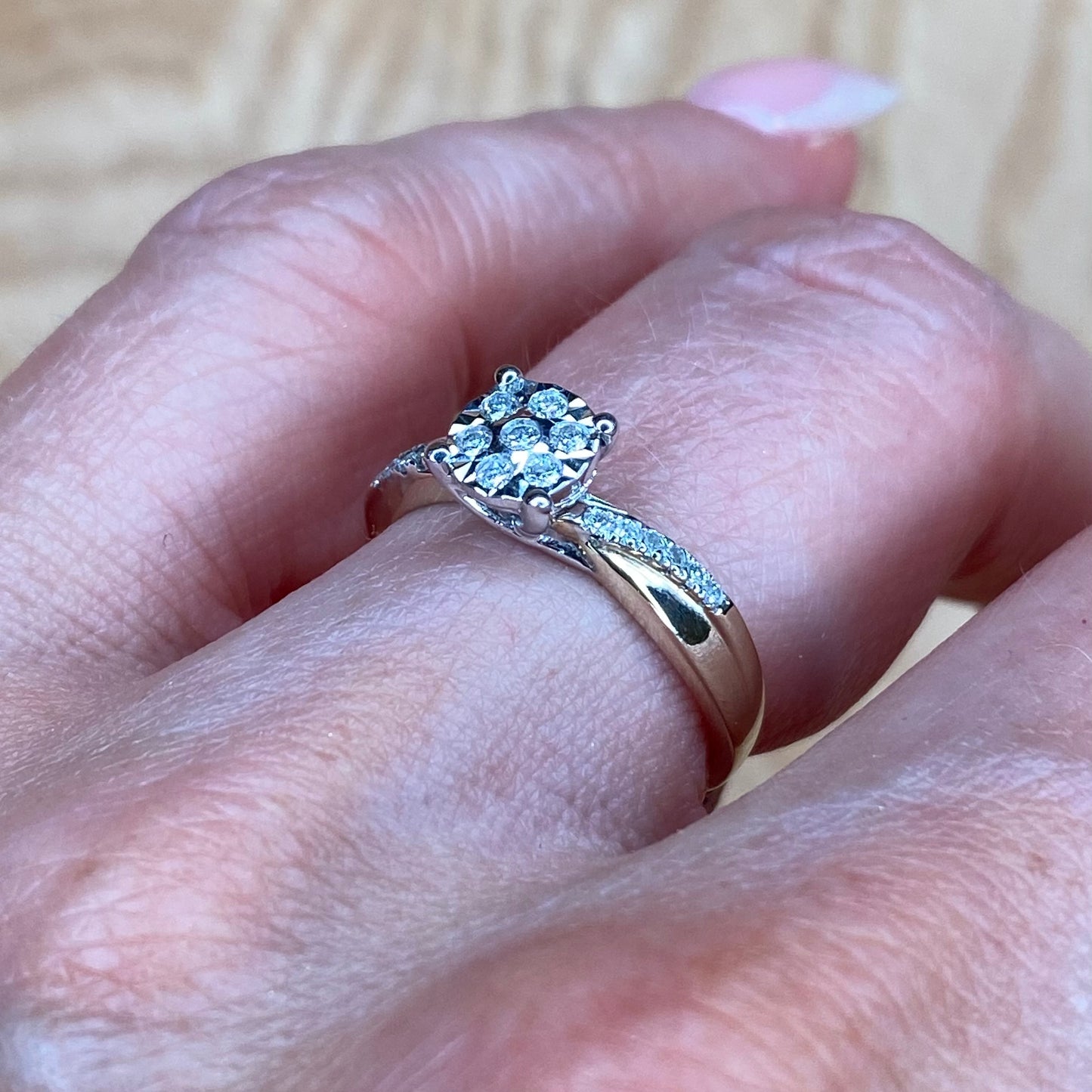 9ct Gold 0.20ct Solitaire Cluster Diamond Engagement Ring - John Ross Jewellers