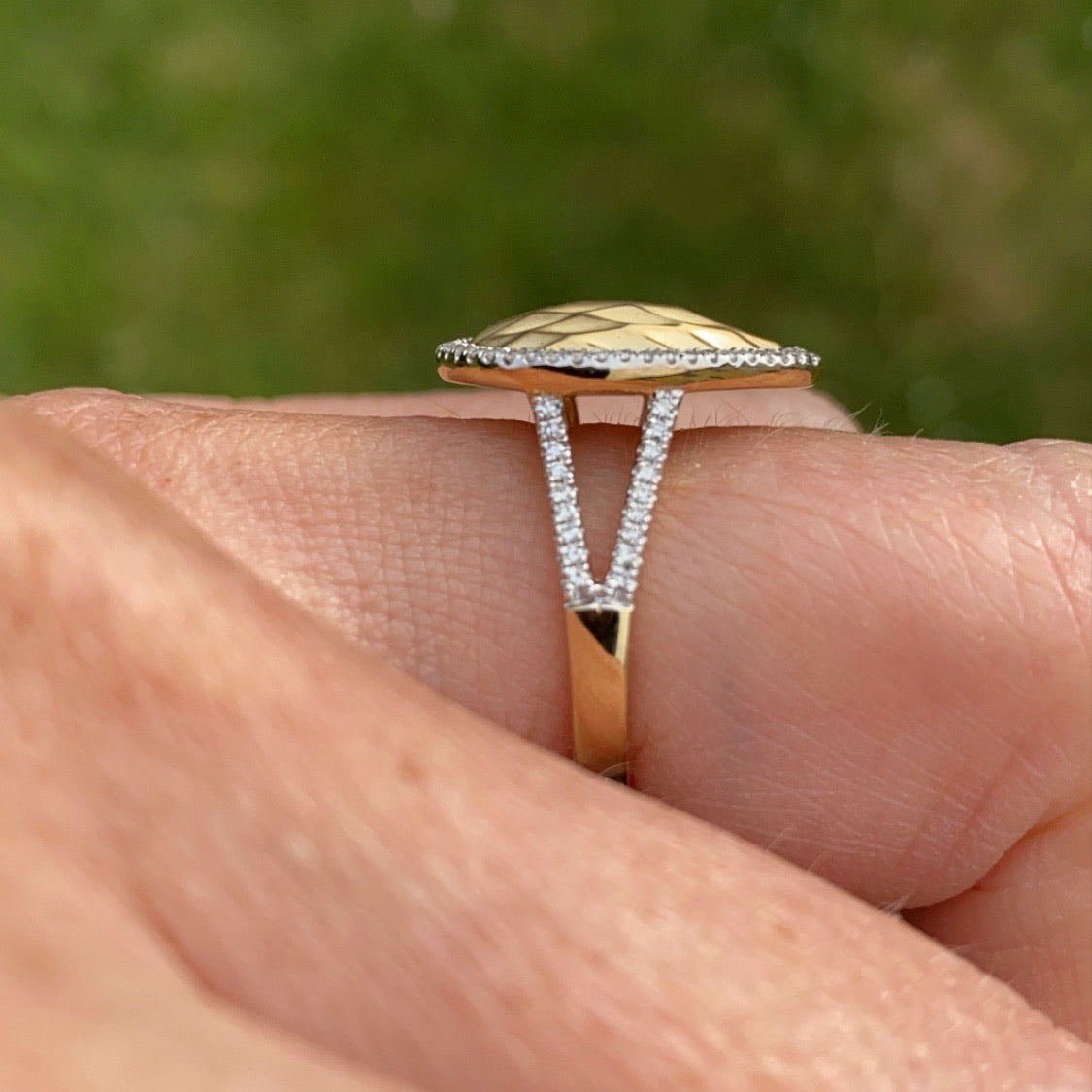 9ct Yellow Gold Waffle & Diamond Ring - John Ross Jewellers