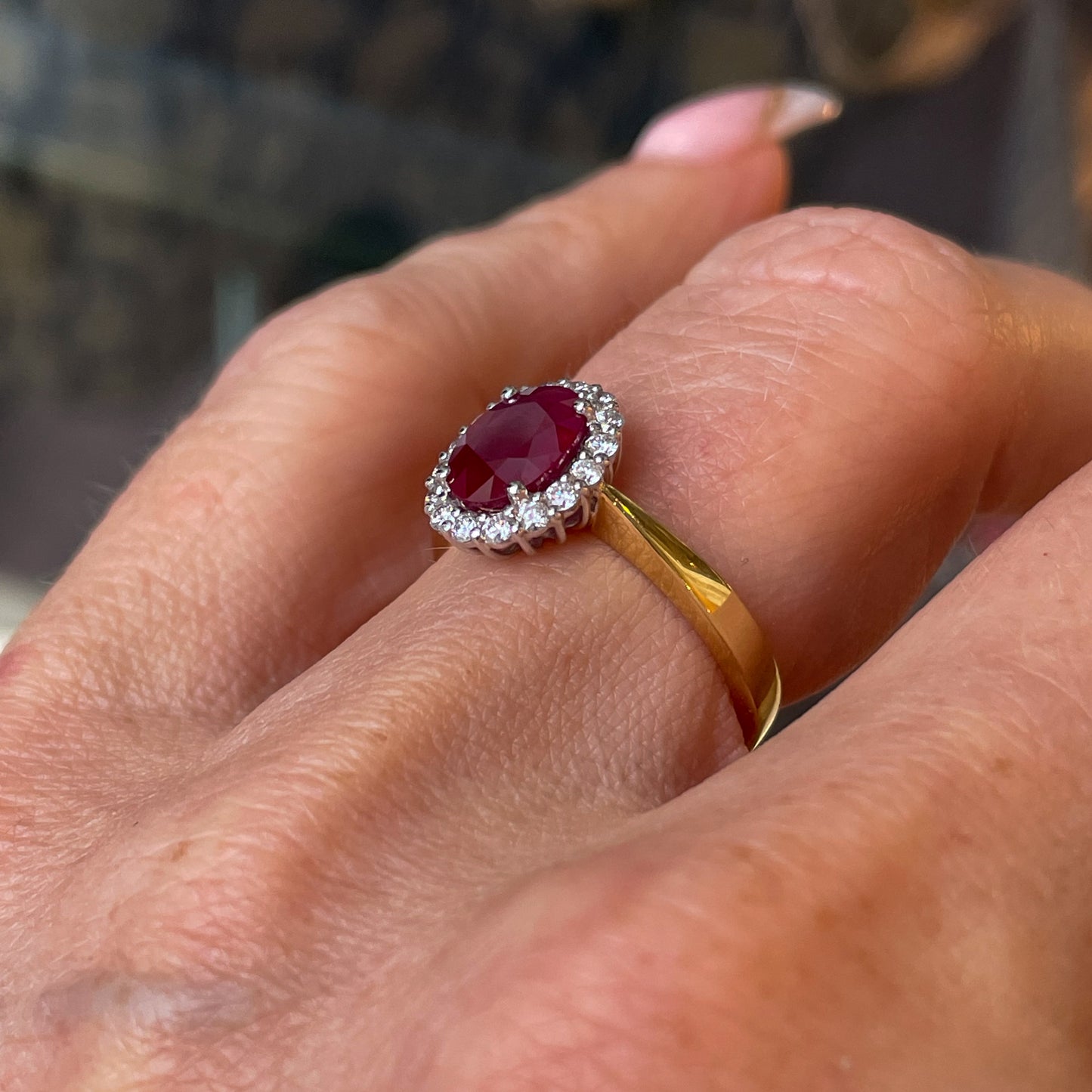 18ct Gold Ruby & Diamond Oval Cluster Ring - John Ross Jewellers