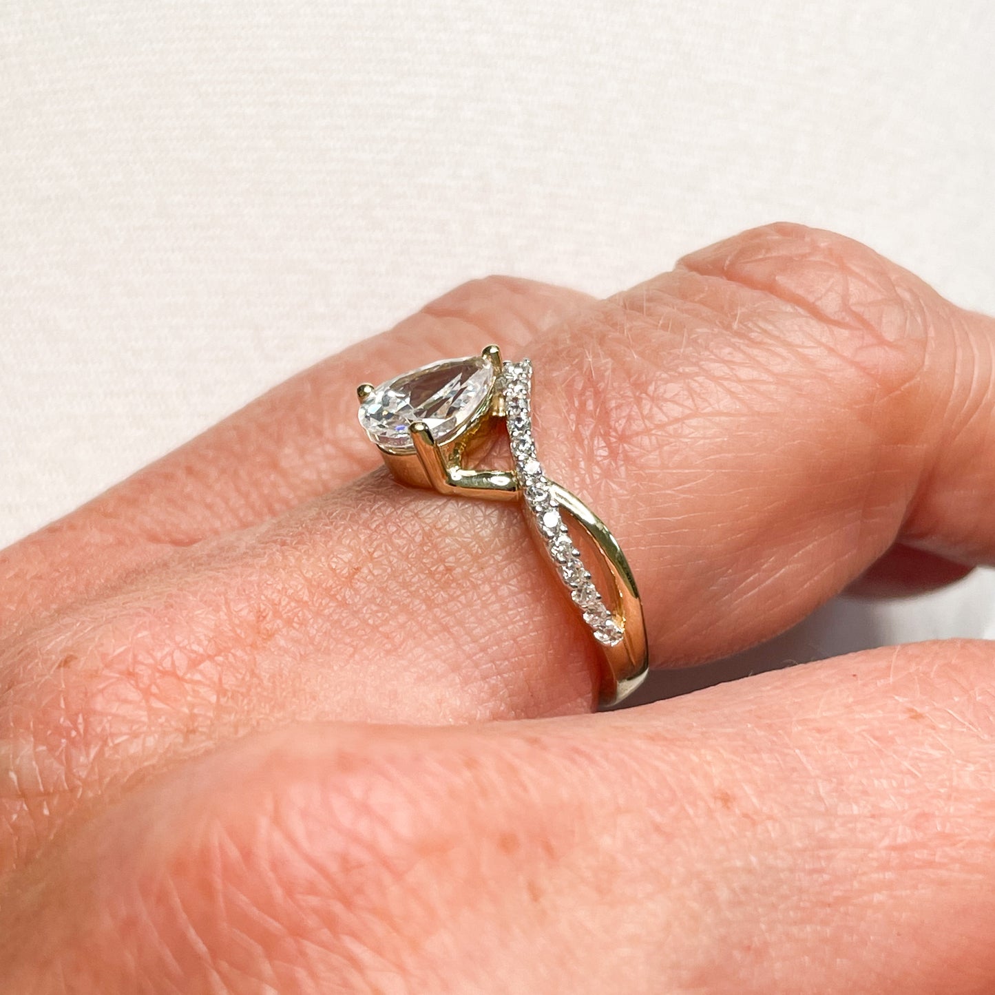 9ct Gold CZ Wishbone Solitaire Ring - John Ross Jewellers