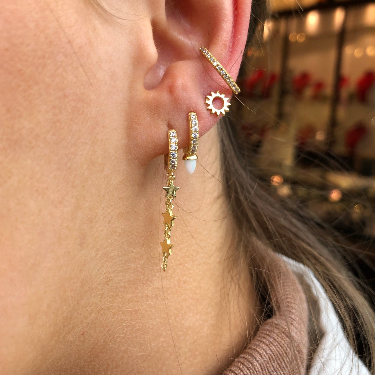 Ear Candy GP Star Chain CZ Huggie Earring - John Ross Jewellers