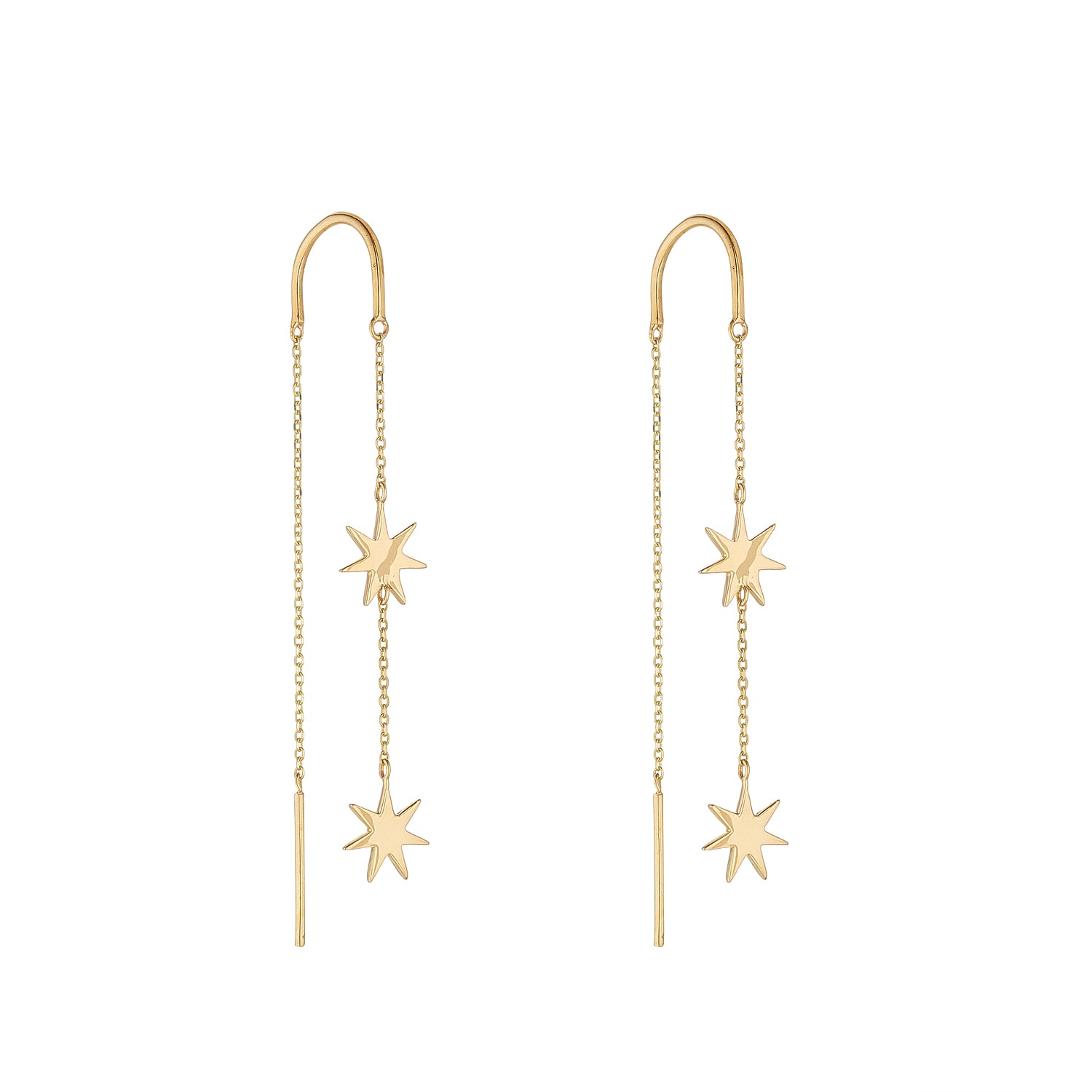 9ct Gold Two Star Pull Through Drop Earrings John Ross Jewellers