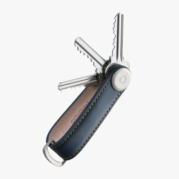 OrbitKey Key Organiser Leather Navy/Tan - John Ross Jewellers