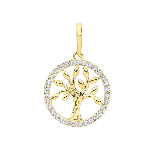 9ct Gold CZ Halo Tree of Life Necklace - John Ross Jewellers