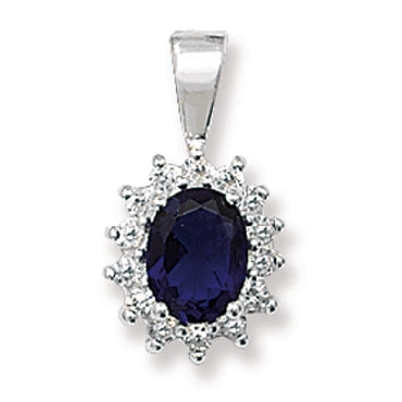 Silver Sapphire-Blue CZ Oval Necklace - John Ross Jewellers