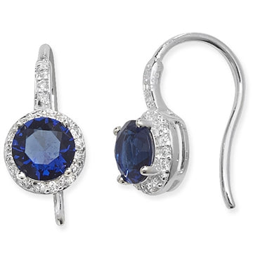 Silver Navy & CZ Round Cluster Drop Earrings - John Ross Jewellers