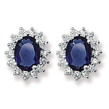 Silver Navy & CZ Oval Cluster Earrings - John Ross Jewellers