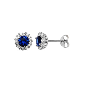 Silver Navy & CZ Round Cluster Earrings - John Ross Jewellers