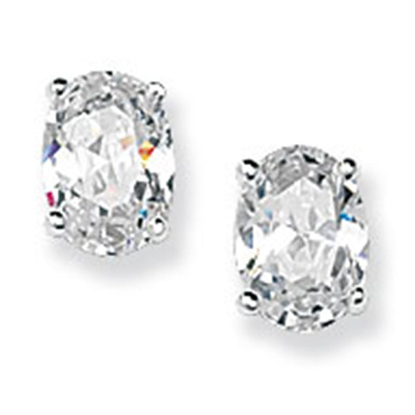 Silver Oval CZ Set Stud Earrings - John Ross Jewellers