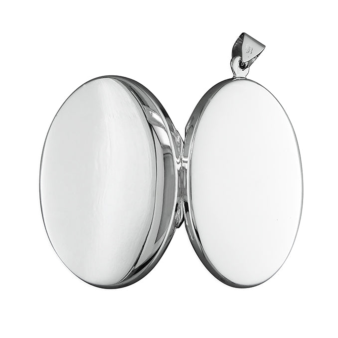 Silver Plain Oval Locket and Chain - Large - John Ross Jewellers