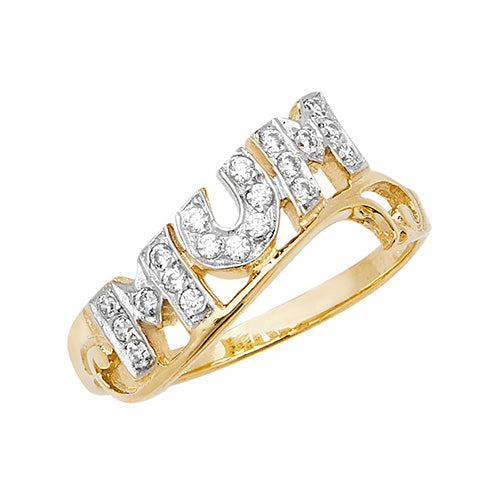 9ct Gold CZ Mum Twist Ring - John Ross Jewellers