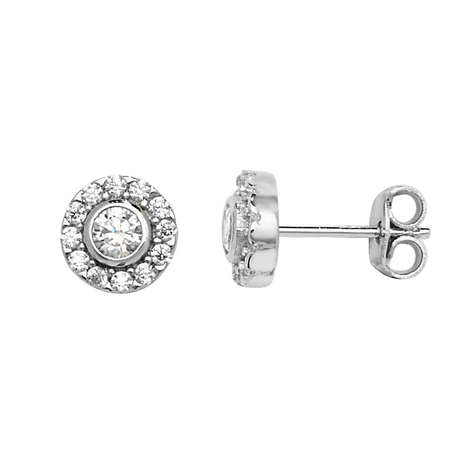Silver CZ Halo Stud Earrings - John Ross Jewellers