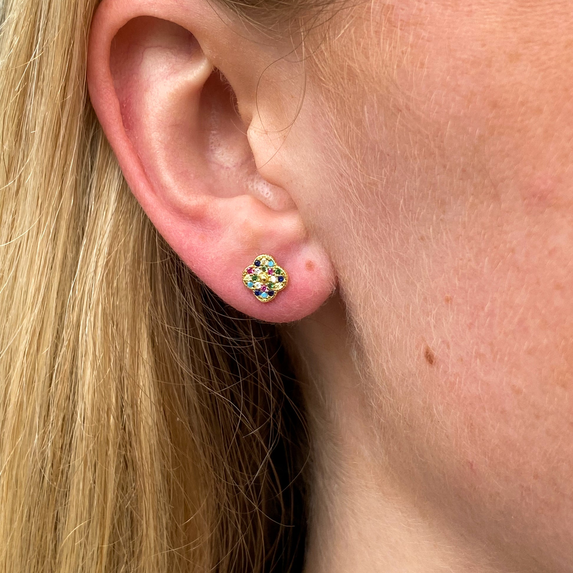 Sunshine Sparkling CZ Quatrefoil Stud Earrings - John Ross Jewellers