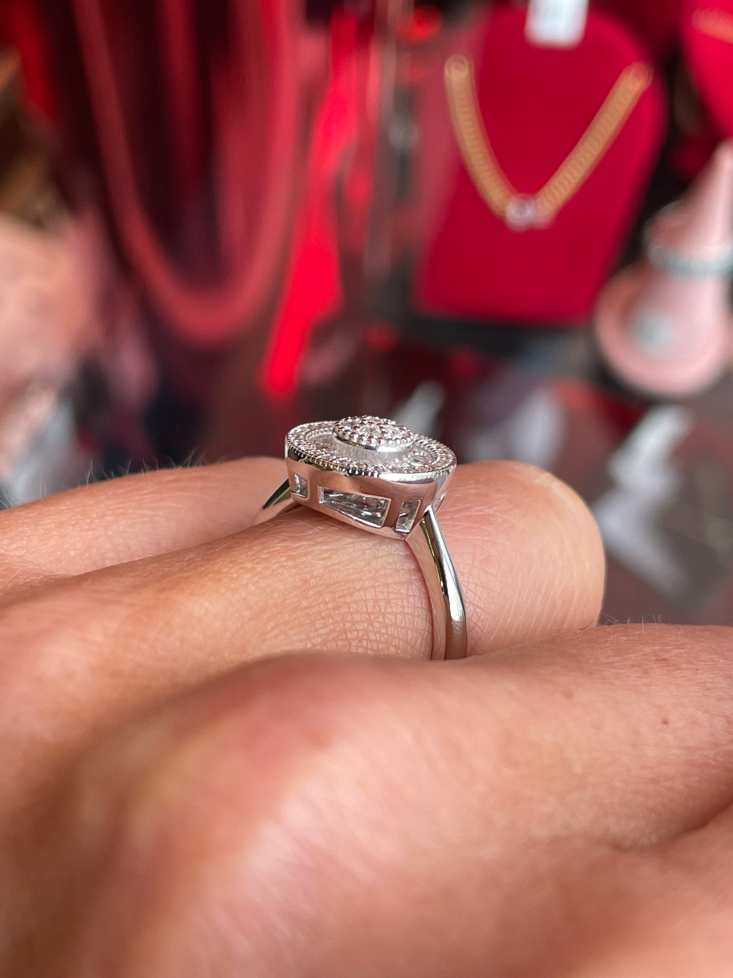 Silver CZ Halo Cluster Ring | Baguettes