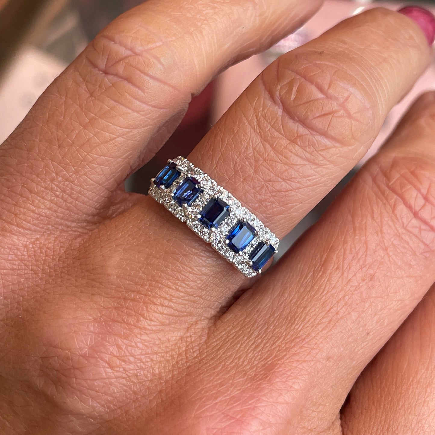 Platinum Sapphire & Diamond Garland Ring