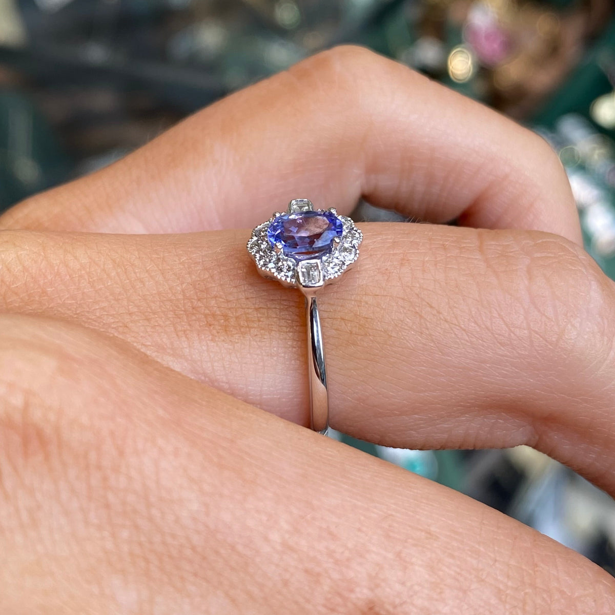 9ct White Gold Tanzanite & Diamond Ring