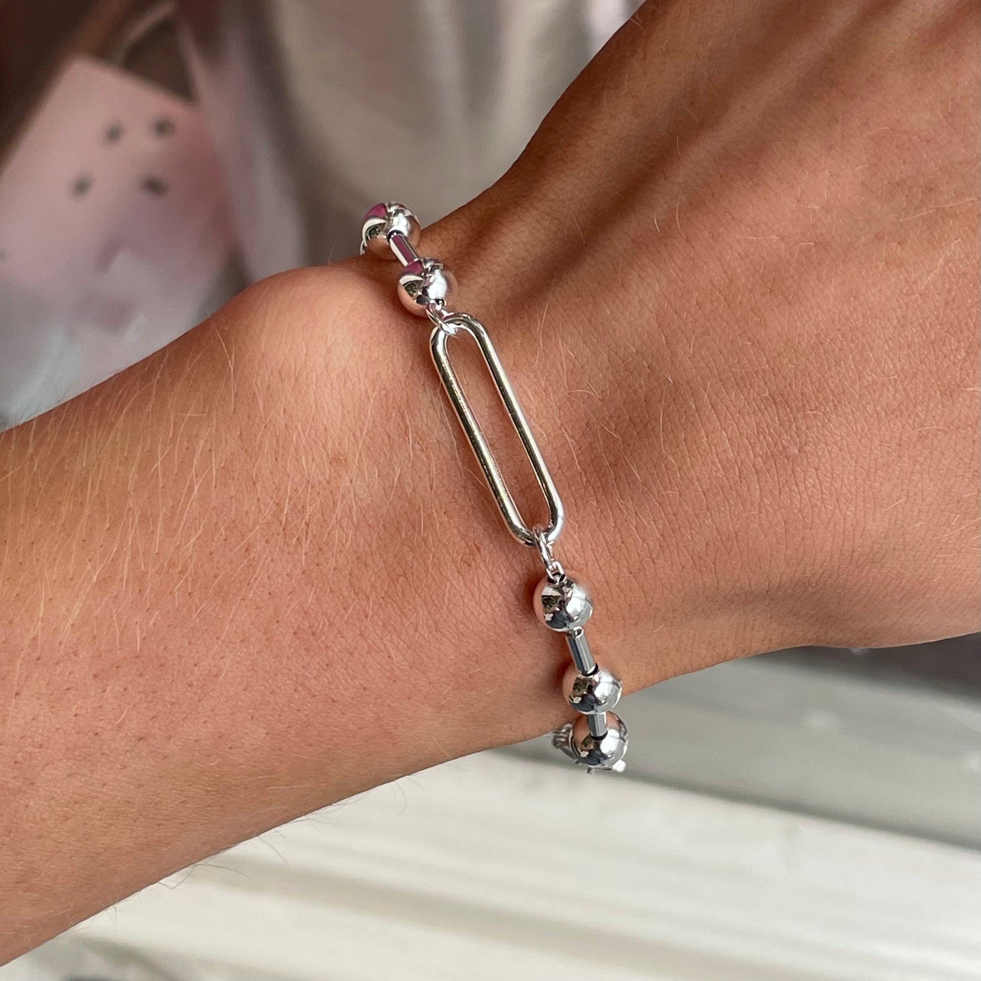 Silver Chunky Paper Link Bracelet | Bead - John Ross Jewellers