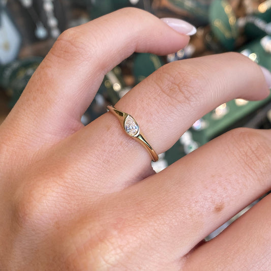 9ct Gold Dainty CZ Pear Solitaire Ring