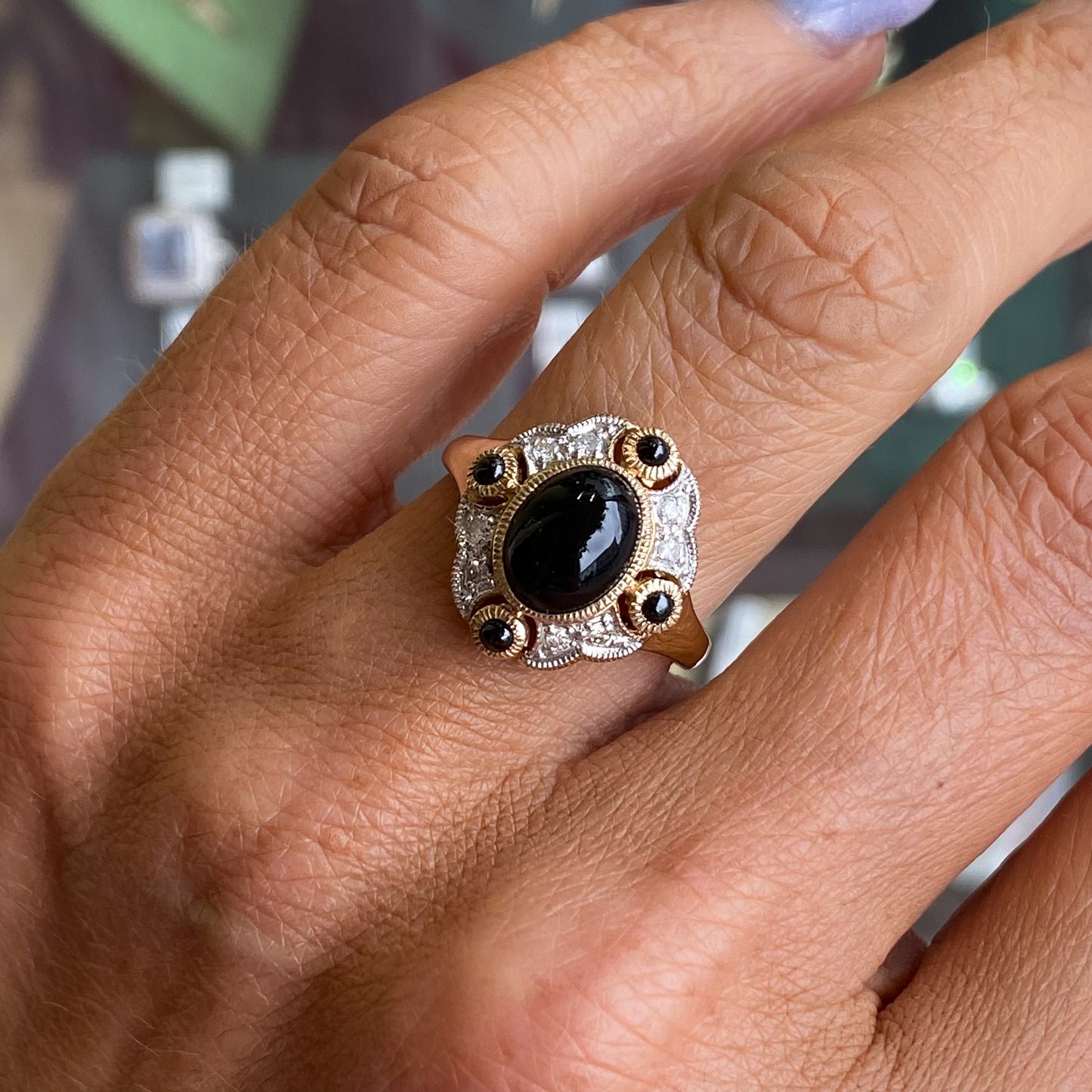 9ct Gold Onyx & Diamond Ring