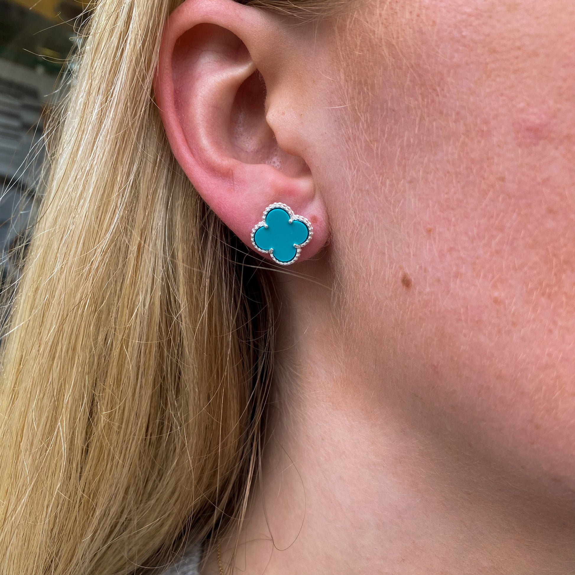 Silver Turquoise Quatrefoil Stud Earrings - John Ross Jewellers