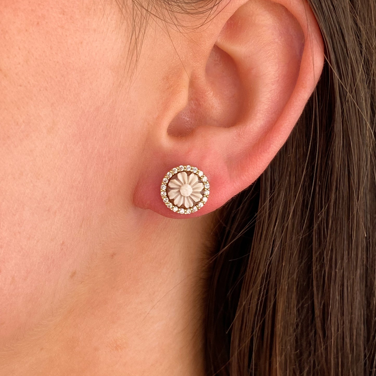 Floral Cameo & CZ Stud Earrings | 11mm