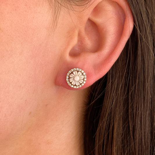 Floral Cameo & CZ Stud Earrings | 11mm