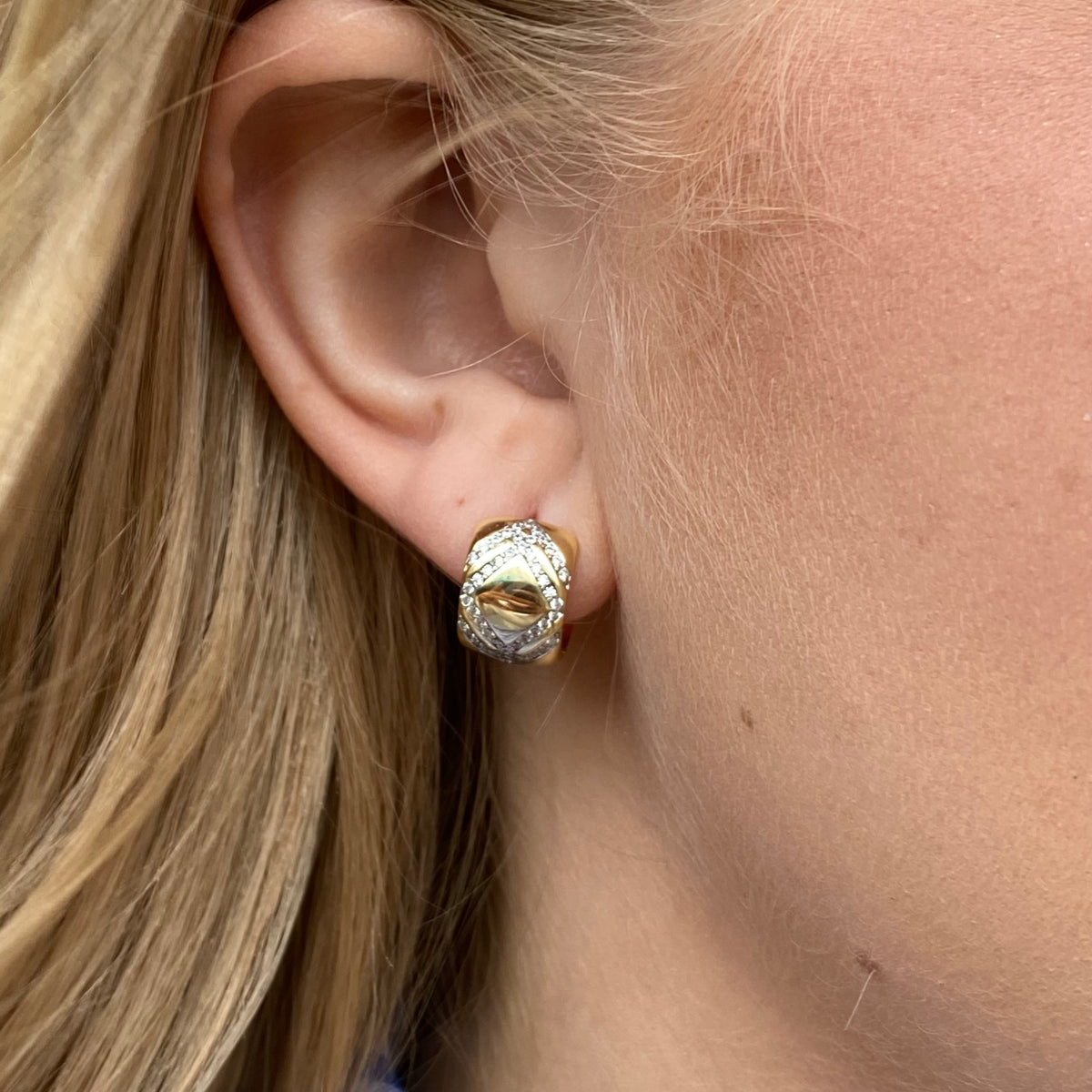 Sunshine Chequered Pattern CZ Huggie Hoop Earrings