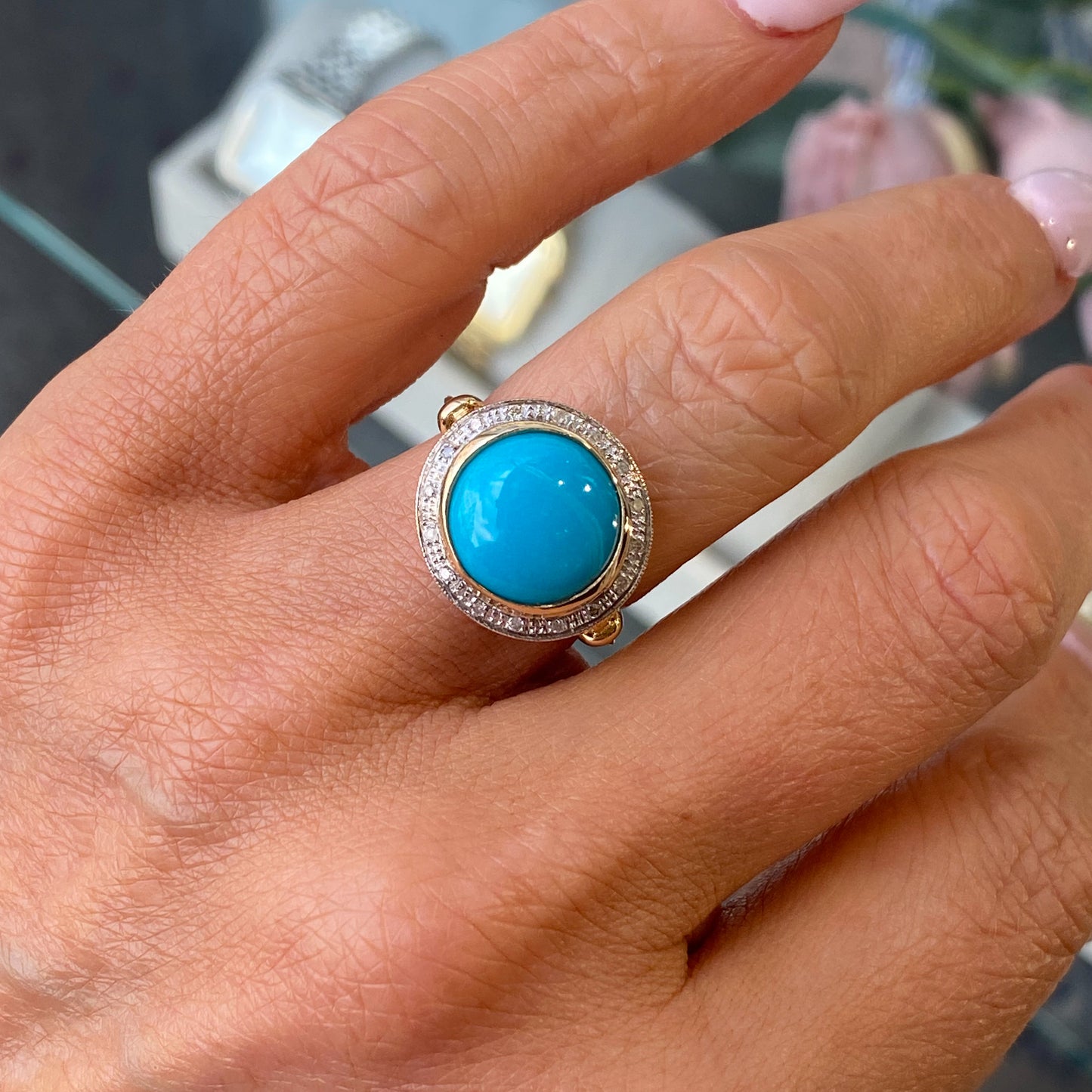 9ct Yellow Gold Turquoise Diamond Ring John Ross Jewellers