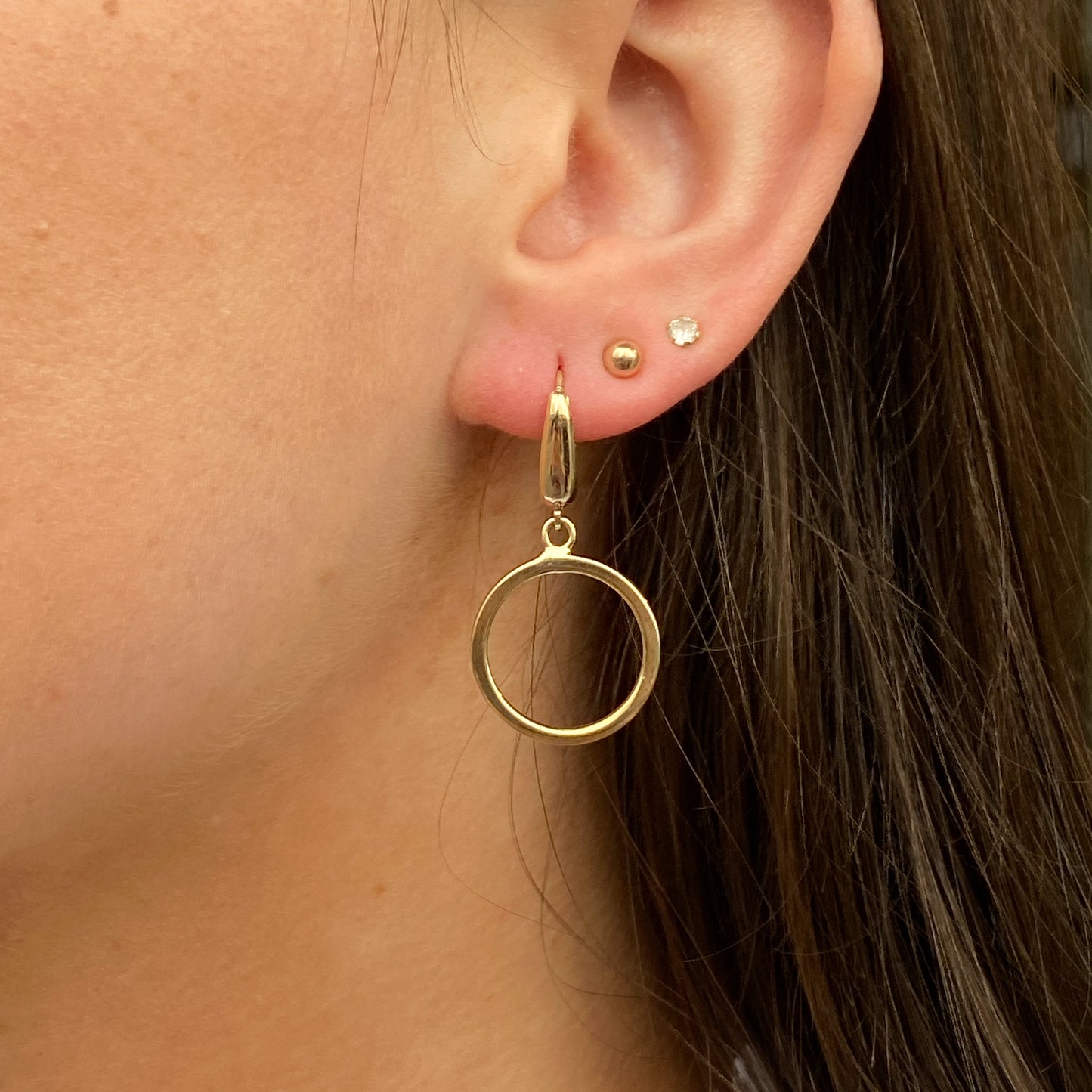 9ct Gold Open Circle Drop Earrings | German Wires