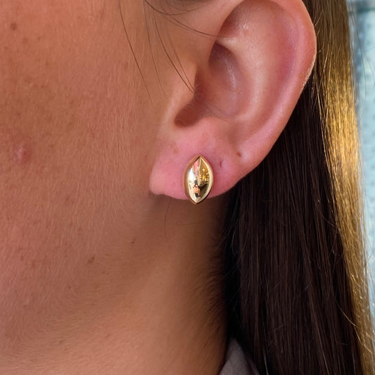 9ct Gold Puffed Marquise Stud Earrings - John Ross Jewellers