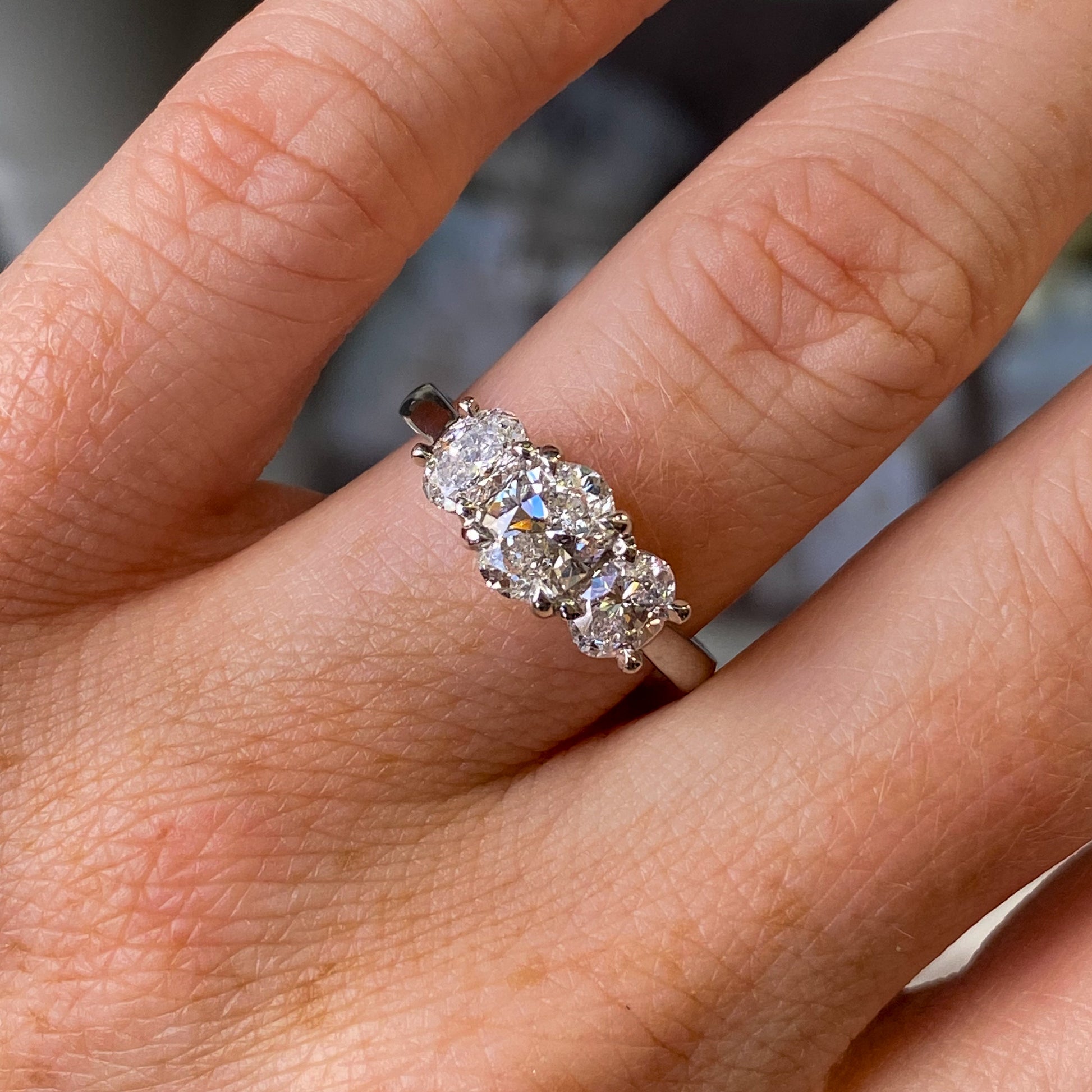 Platinum Oval Trilogy Diamond Engagement Ring | Certified - John Ross Jewellers