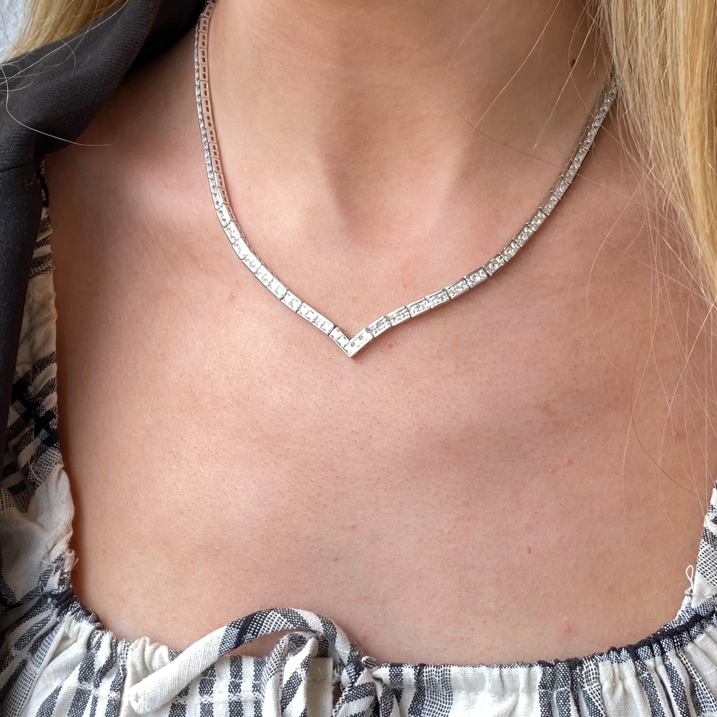 Silver V-Neck CZ Tennis Necklace | 42cm - John Ross Jewellers