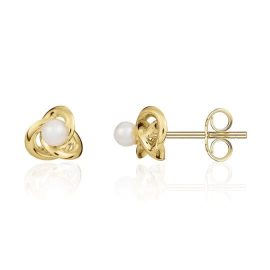 9ct Gold Freshwater Pearl Knot Earrings | 4mm - John Ross Jewellers