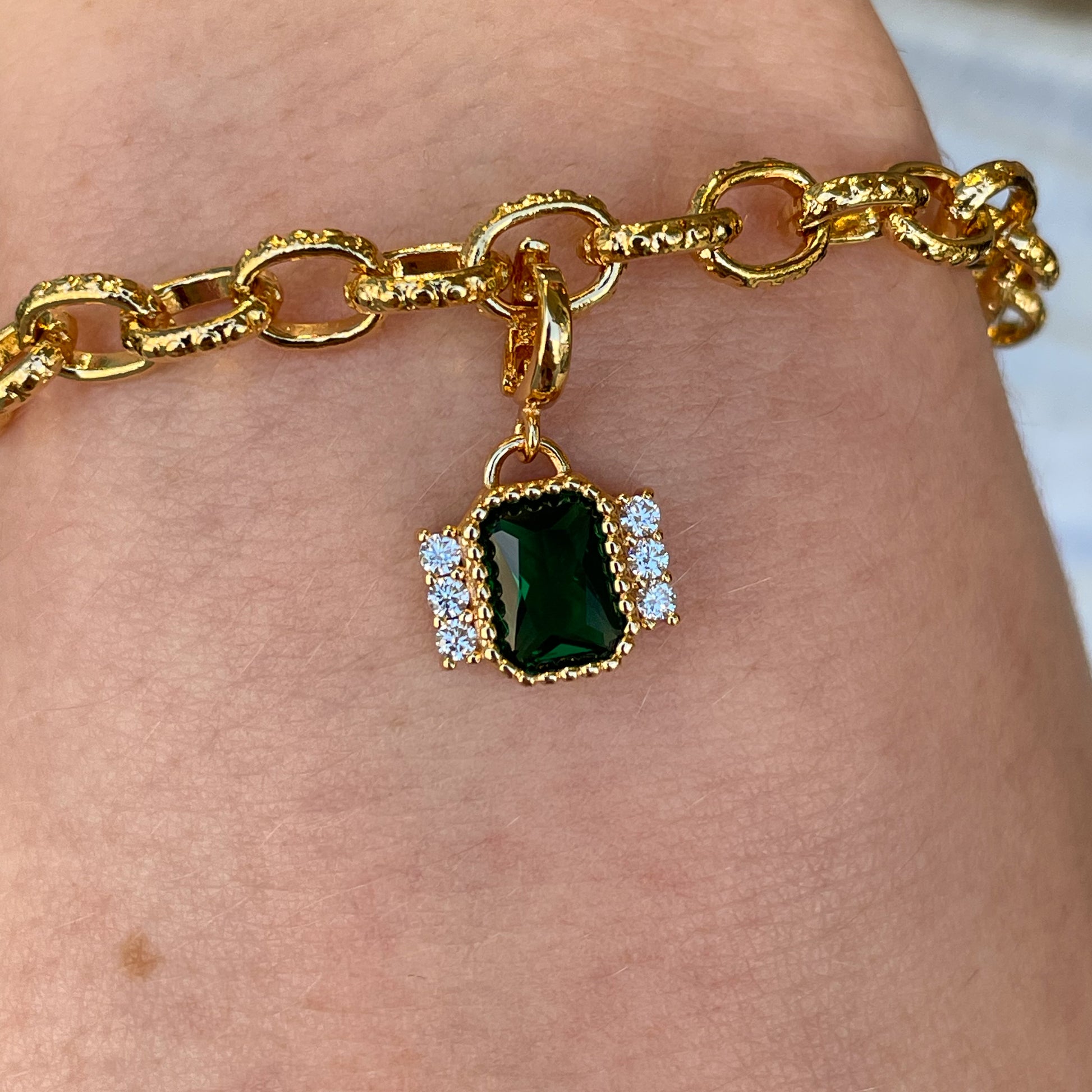 REBECCA MyWorld Clip-on Charm - Gold | Bottle Green Stone - John Ross Jewellers