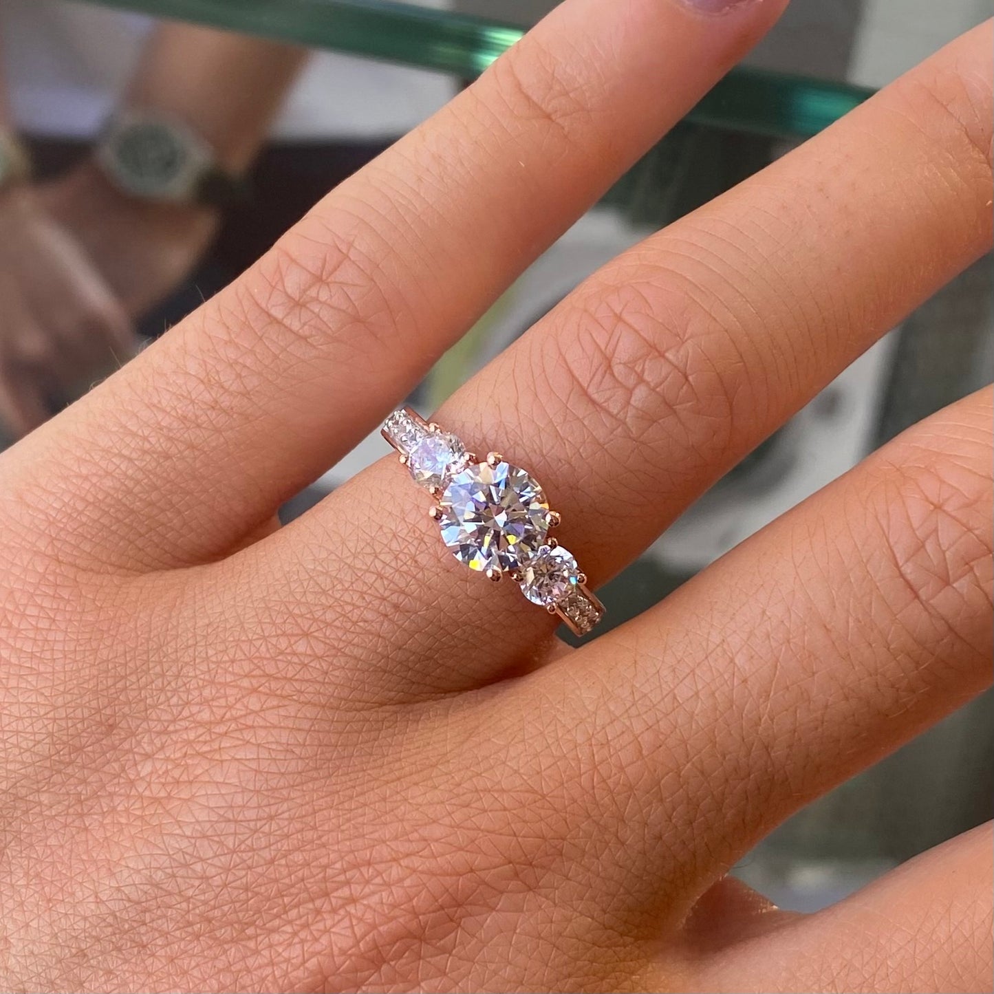 9ct Rose Gold CZ Trilogy Ring with Pavé - John Ross Jewellers