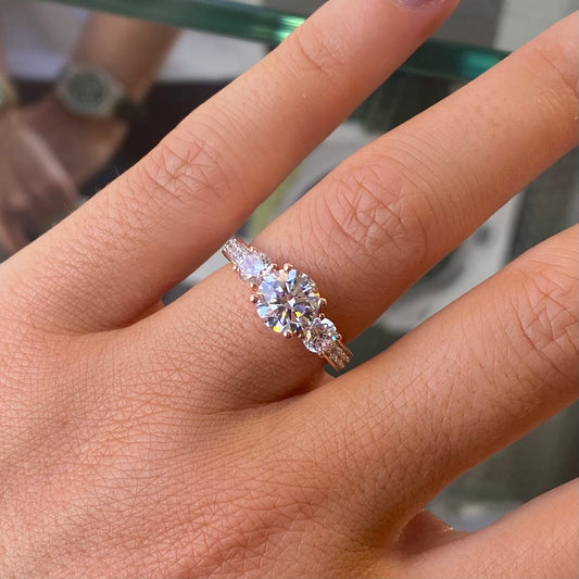 9ct Rose Gold CZ Trilogy Ring with Pavé - John Ross Jewellers